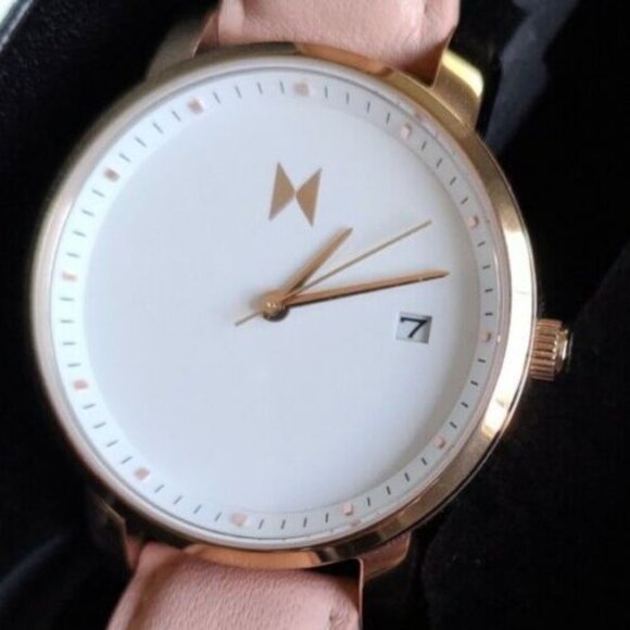 WOMEN'S MVMT 40MM ROSE GOLD WATCH STAINLESS STEEL WHITE DIAL CORAL LEATHER BAND - Picture 3 of 10
